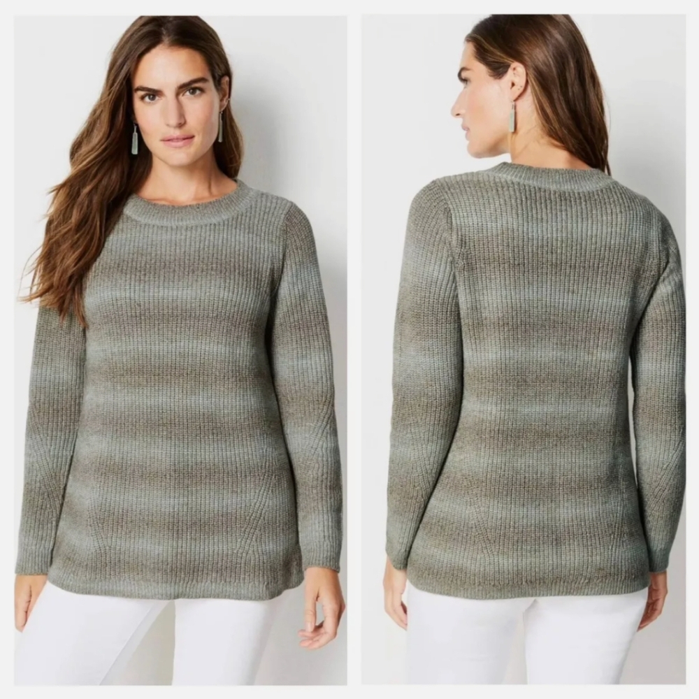 J. Jill Cotton Blend Knit Pullover Sweater - Ombre‎ Stripe Taupe Gray Green - XS